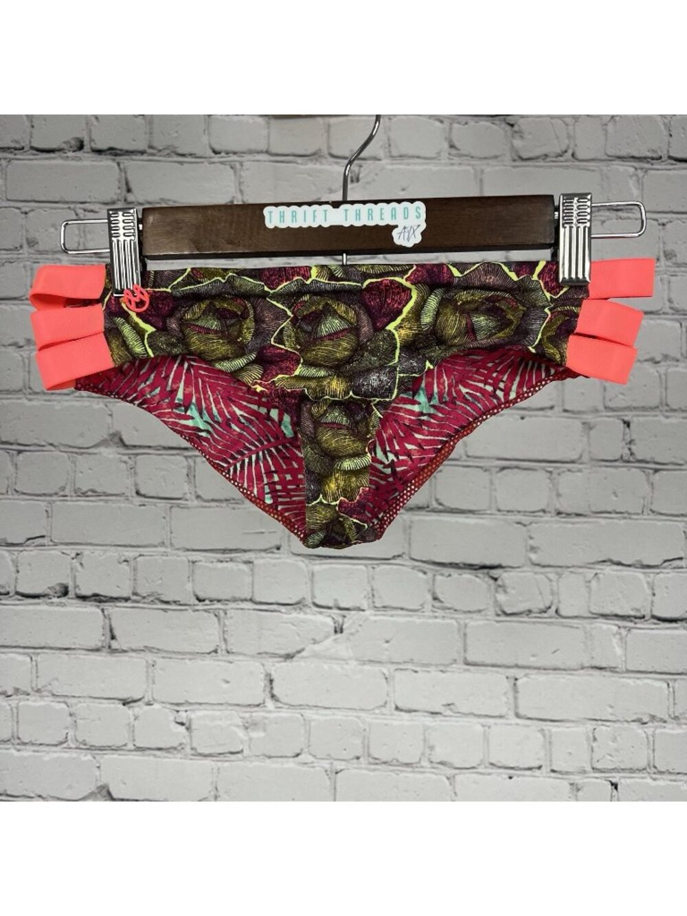 Maaji Pink Multicolor Floral Strappy Low Rise Bikini Bottoms Small S